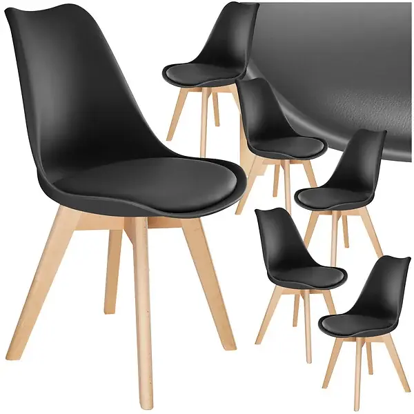 Prix Réduit Lot 6 chaises salle à manger style scandinave forme ergonomique noir TECTAKE