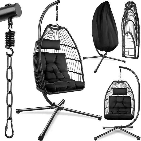 Fauteuil suspendu Ariane avec structure et coussin 160kg noir TECTAKE Prix Cassé