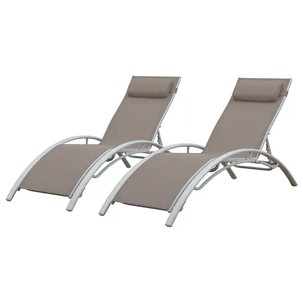 Acheter En Ligne Lot de 2 transats GALAPAGOS en textilène taupe - aluminium blanc HAPPY GARDEN