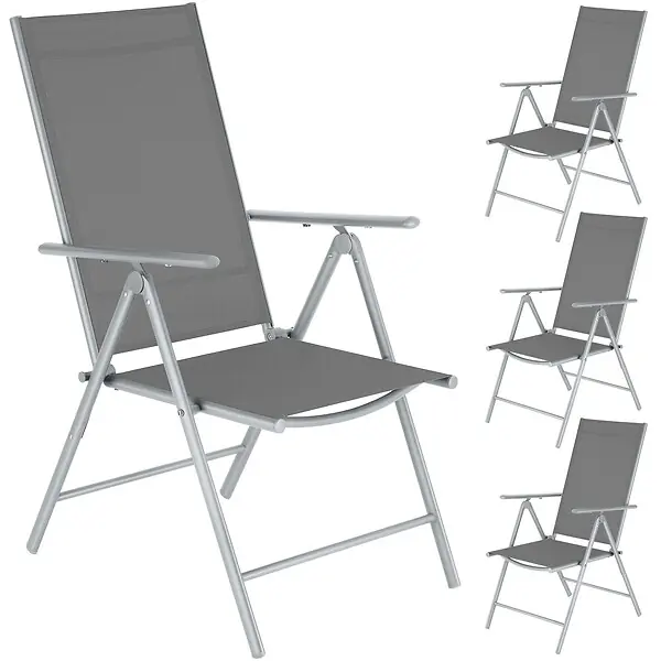 Chaises de jardin pliantes avec dossier réglable, en tissu maillé argent TECTAKE Commande En Gros