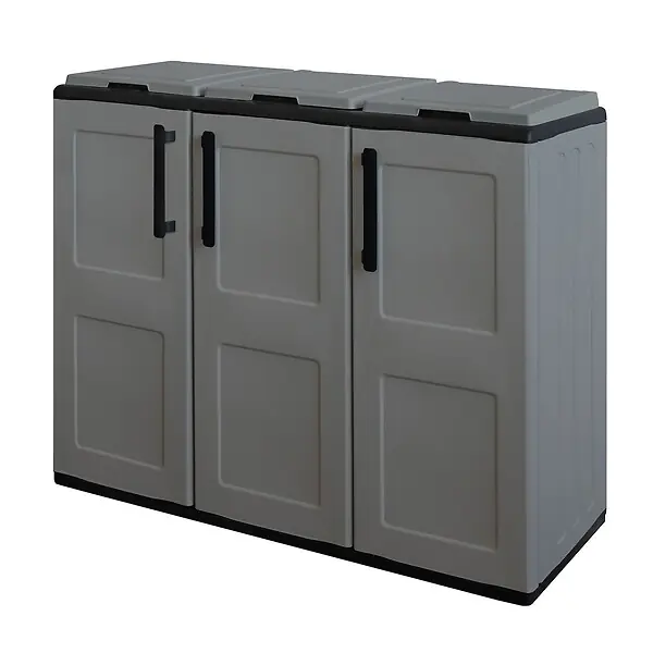 Jusqu'à Épuisement Des Stocks Armoire de tri Selectif 3 Sacs Gris - Meuble de Recyclage Int / Ext - Dimensions 102 x 37 x 84 cm - INTEC
