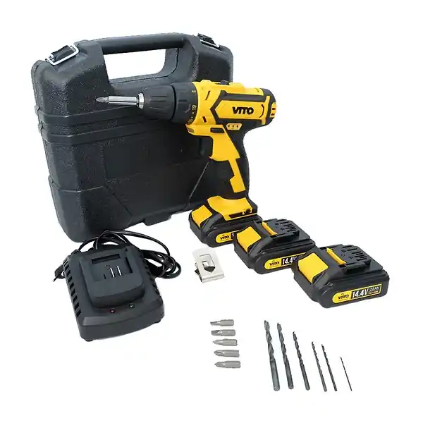 Perceuse visseuse 14.4V + 3 Batteries lithium 2,0Ah + Chargeur rapide VITO Remise