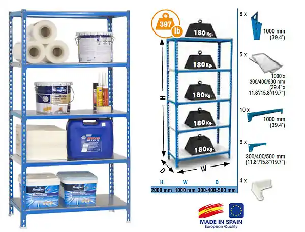 Simonrack - Etagère De Rangement 2000x1000x500mm Bleu Galva Charge 180kg - Simonclick Plus 5/500 SIMON RACK Livraison Express