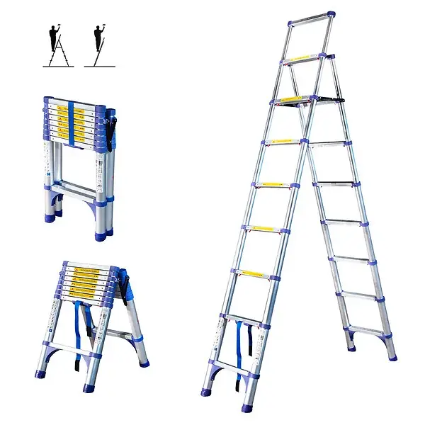 Top Vente Escabeau 9 marches telescopique EXTENDACT9, Echelle telescopique 2,6m+2,3m, escabeau pliable télescopique, H max travail 4,1m, Garantie 5 ans, Hostrom HOSTRÃ–M