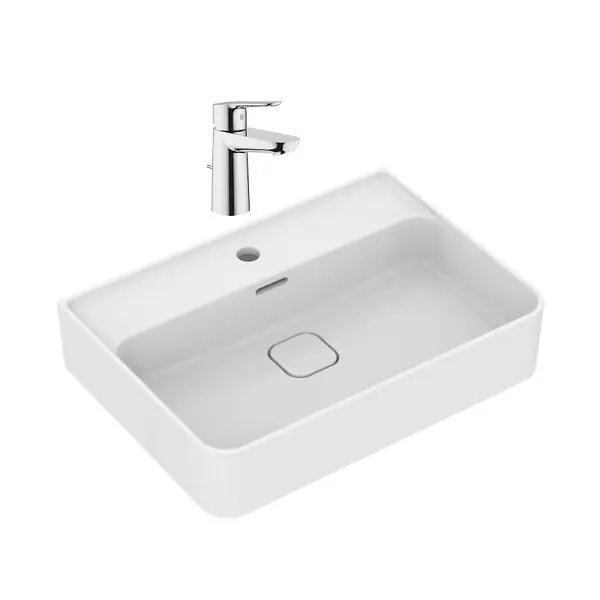 Meilleur Prix Strada II lavabo 600x430 mm 1 trou + Grohe mitigeur monocommande lavabo taille S, chrome (T300001G23328000) IDEAL STANDARD