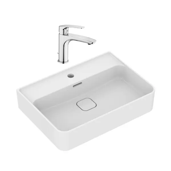 Strada II lavabo 600x430 mm 1 trou + Swiss Aqua Technologies Project mitigeur monocommande avec tirette (T300001SATBSPRO275) IDEAL STANDARD Satisfait Ou Remboursé