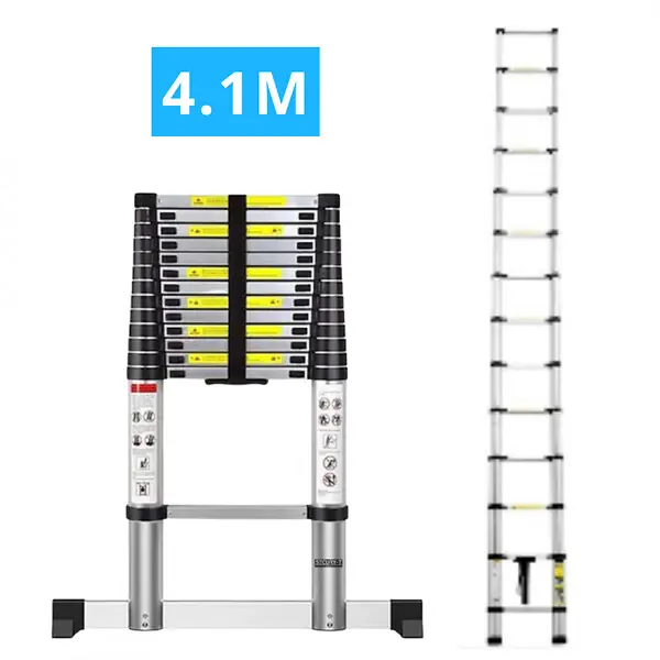 Acheter Direct Echelle télescopique aluminium 14 marches H 4,1m avec barre stabilisatrice SECURY-T