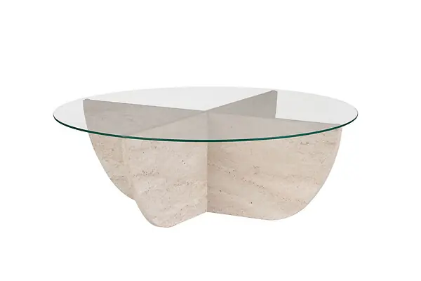 Retour Gratuit Table basse en verre "Liya" 90 x 90 x 30 cm - Travertin HABITAT ET JARDIN