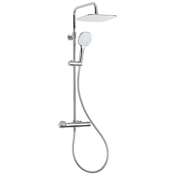 Acheter Direct Optima colonne de douche avec mitigeur thermostatique, tête de douche XXL 250 mm, douchette 3 jets, Blanc/Chrome (OPTIMASSTZ)