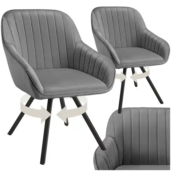 Top Vente Lot 2 chaises pivotantes à 360° avec accoudoirs velours grises TECTAKE