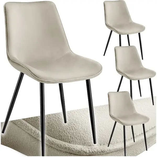 Lot 4 chaises assise ergonomique rembourrée aspect velours crème TECTAKE Promotion