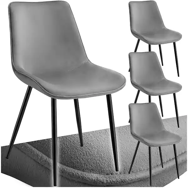 Meilleur Prix Lot de 4 chaises Rembourrées aspect velours assise Ergonomique gris TECTAKE