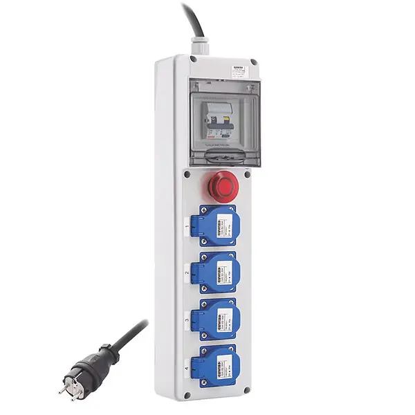 Prix Bas Coffret de chantier monophasé IP44 – 4 prises 230V 16A, différentiel 30mA, arrêt d‘urgence et câble 3 m HO7RN-F-GEWISS BATILEC