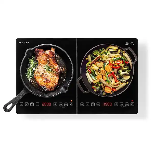 Plaque à Induction 2 Foyer - Sécurité Enfants - 3500 W - Noir - KAIP124CBK2 NEDIS Meilleure Vente