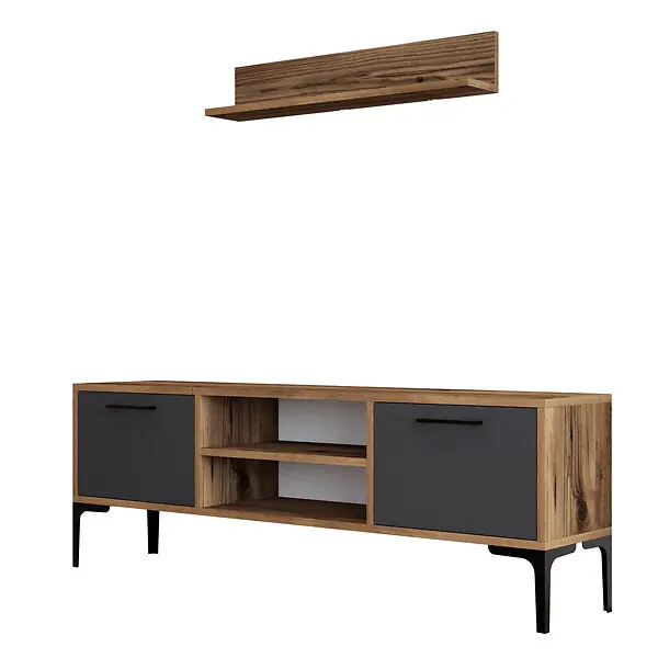 Commande En Gros Meuble TV en bois "Riga" - 140 x 30 x 48 cm - NoyerAnthracite HABITAT ET JARDIN
