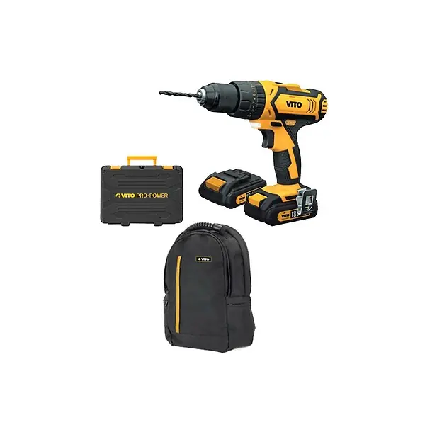Perceuse visseuse sans fil 18V VITO + 2 Batteries Lithium 2.0 Ah +18 accessoires + Sac à dos + Mallette VITO Expédié Aujourd'hui