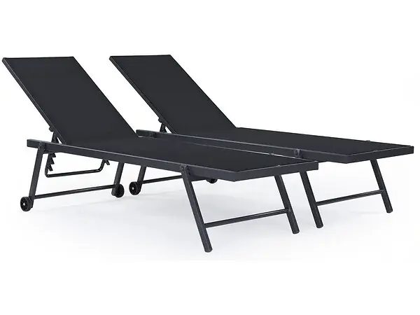 Meilleur Choix Lot de 2 bains de soleil textilène aluminium "Jolia" - Gris foncé / Noir HABITAT ET JARDIN