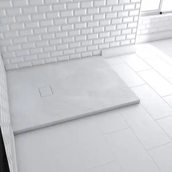 Dernier Modèle Receveur à poser en materiaux composite SMC - Finition ardoise blanc mat - 80x100 cm - ROCK 2 WHITE AURLANE