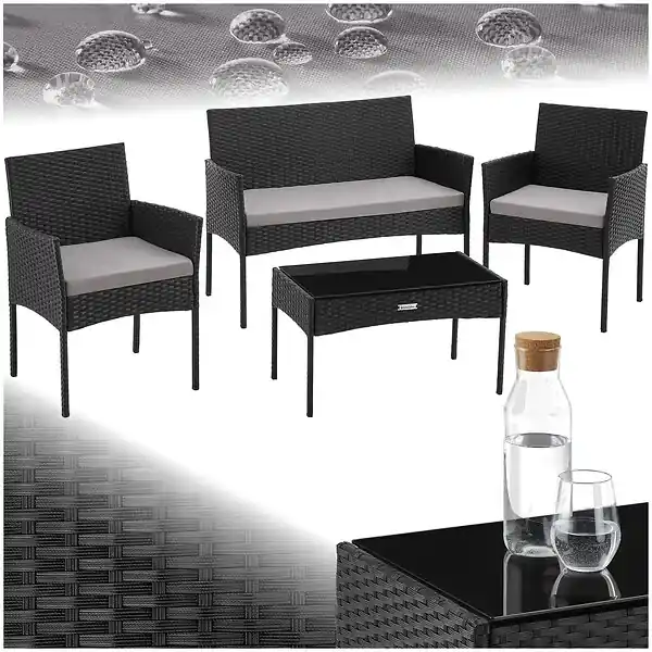 Salon de jardin en résine tressée PALESE noir TECTAKE Promotion Saisonnière