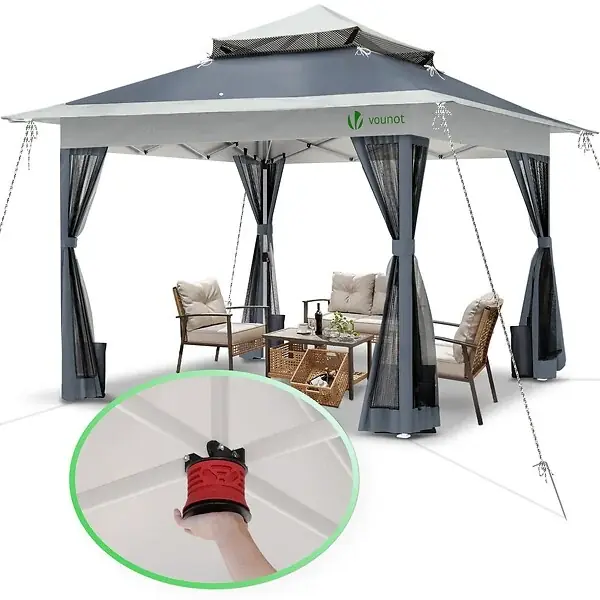 Achetez Aujourd'hui Tonnelle de jardin exterieure pliable avec moustiquaire Pop up 3.6x3.6m gris VOUNOT
