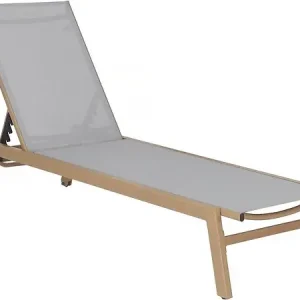 Acheter En Ligne Bain de soleil en aluminium imitation bois "Elysia" - Gris clair HABITAT ET JARDIN