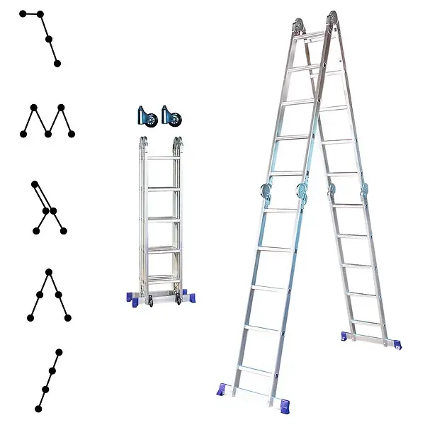 Echelle pliante articulée STAVALANCE4x5, 5,7m, 20 marches, multifonction, ecarteur de mur, escabeau, aluminium, H travail max 6,29m, Hostrom HOSTRÃ–M Offre Du Jour