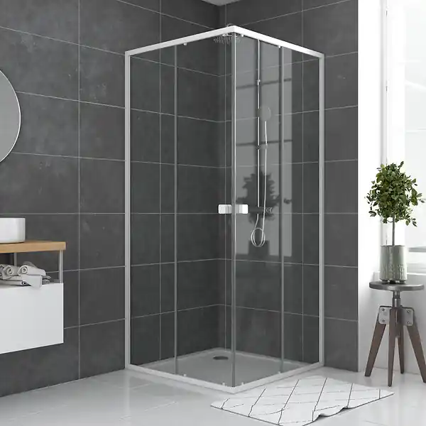 Acheter Direct Porte de douche carrée blanc extensible 77 à 90cm de largeur - verre transparent - WHITY AURLANE