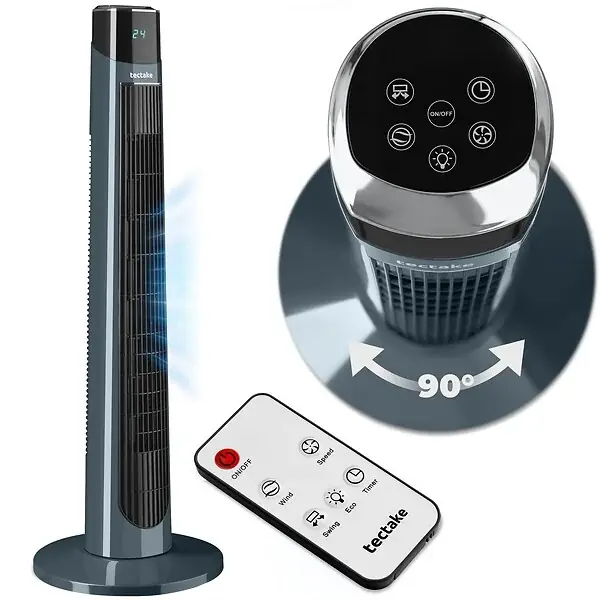 Bon Plan Ventilateur colonne silencieux 3 modes 3 vitesses fonction oscillation 90° gris anthracite 32 x 93 cm TECTAKE