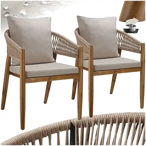 Offre Spéciale Chaise de jardin MANACOR au design corde sable TECTAKE
