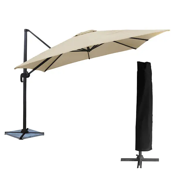Acheter Direct Parasol déporté MOLOKAI carré 3x3m beige + housse HAPPY GARDEN