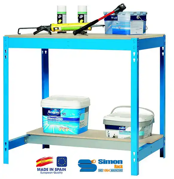 Promotion SimonRack - Etabli 840x1200x750mm charge 600Kg - BT-0 BOX 1200 BLEU/BOIS Simon Rack