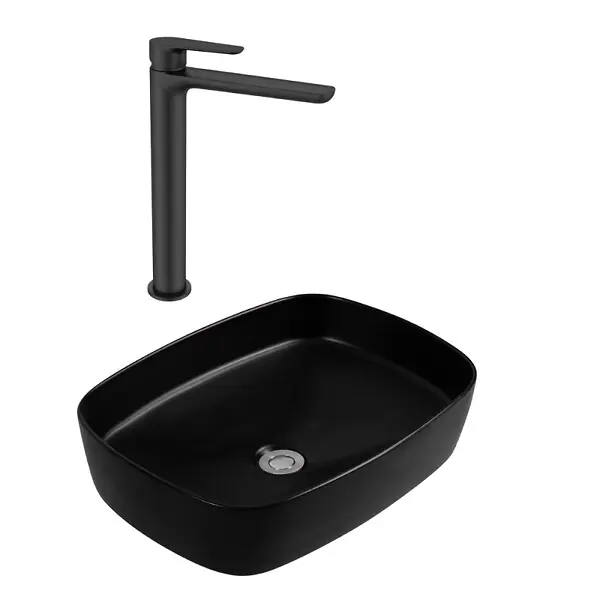 PixL 50x37,5x13,5 cm vasque à poser + Swiss Aqua Technologies Mood mitigeur lavabo XL + Ceramia PixL bonde (CEPX49BKMSAT285C) Jusqu'à Épuisement Des Stocks