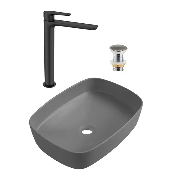 Haute Qualité PixL 50x37,5x13,5 cm vasque à poser + Swiss Aqua Technologies Mood mitigeur lavabo XL + Ceramia PixL bonde (CEPX49GRMSAT285C)