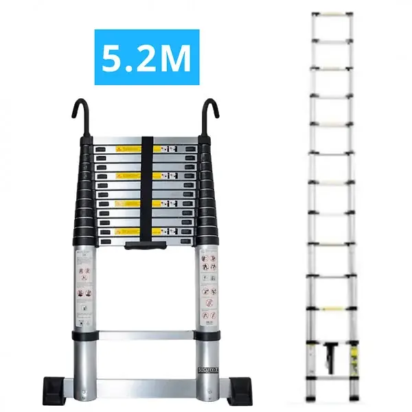 Jusqu'à Épuisement Des Stocks Echelle télescopique aluminium 13 marches H 5,2M avec crochets démontables et barre stabilisatrice SECURY-T