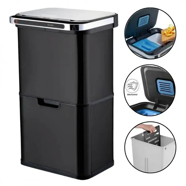 Poubelle cuisine automatique de tri à 4 compartiments - 60L - Noir mat - Piles ou batterie BEYOND BLUE Petit Prix