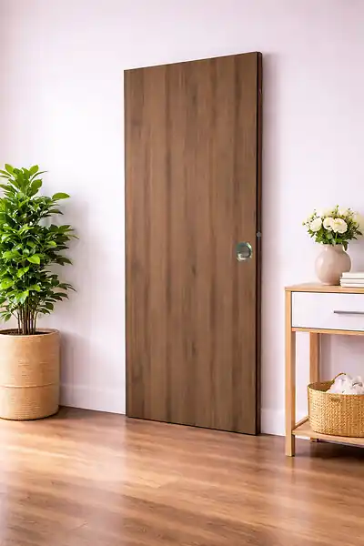 Porte Coulissante Décor Noyer Light Walnut H204 x L83 cm, coquilles, tire doigt GD MENUISERIES Seulement Aujourd'hui