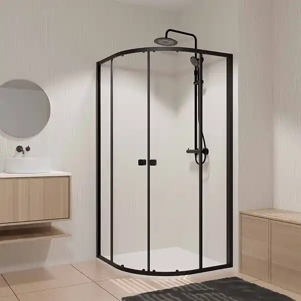 Ensemble portes de douche coulissantes quart de cercle Noir 90x90x185cm - BLACK SLIDE 90 AURLANE Nouvelle Collection