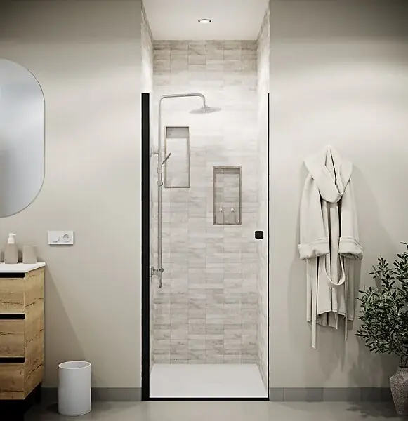 Offre Du Jour Porte de Douche Pivotante 80x195cm - Verre Trempe 8mm Anticalcaire - Alu Noir - DARK ELEMENTARY AURLANE