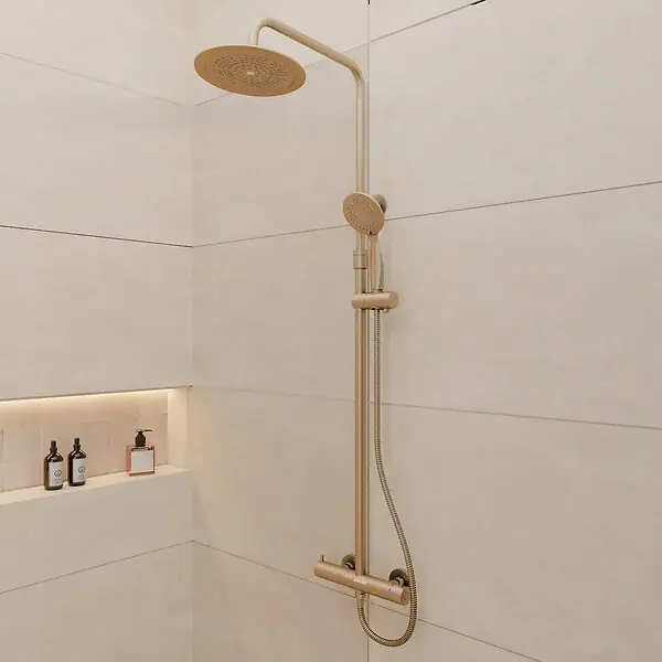 Offre Spéciale Colonne de douche Thermostatique finition Or Doré Brossé 133x26x52 cm - MOLLY GOLD AURLANE