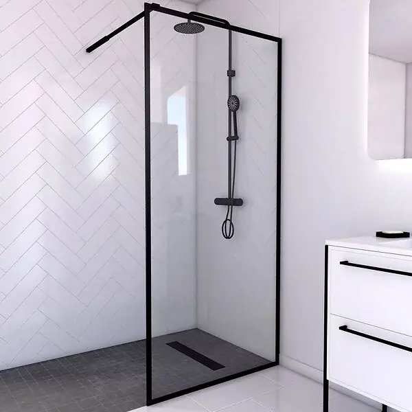 Paroi de Douche 90x200 cm - Cadre et Bras Aluminium NOIR MAT - DARK CONTOURING AURLANE Achetez Aujourd'hui