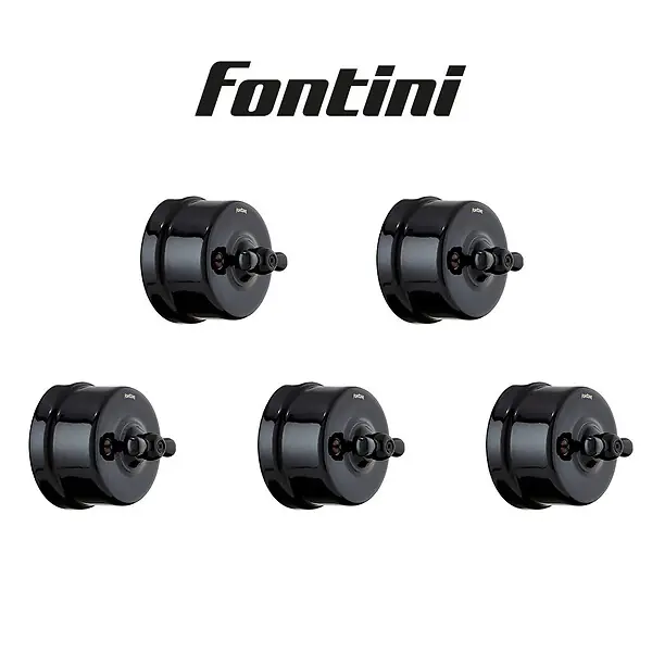 FONTINI Lot de 5 va-et-vient Garby en porcelaine noire – Interrupteurs design et résistants Livraison Express