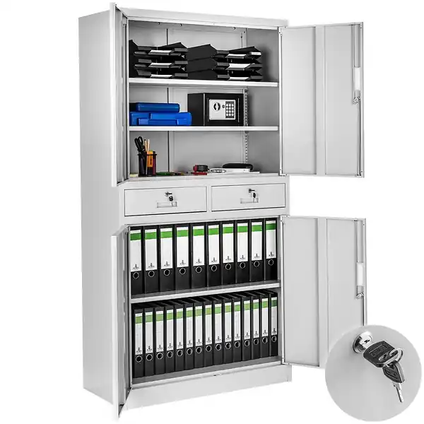 Top Vente Armoire de classement en acier revêtu par poudre gris clair avec 2 tiroirs 5 compartiments 40 x 80 x 180 cm TECTAKE