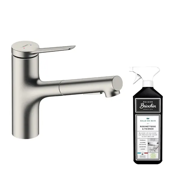 Dernier Modèle Robinet de cuisine avec douchette Zesis M33 150 2 jets aspect acier inox + nettoyant Briochin HANSGROHE
