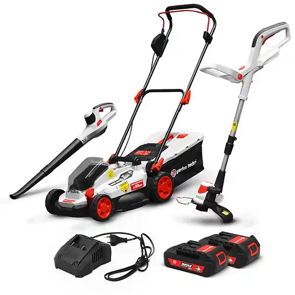Kit 3 machines rechargeables 20V max + 2 batteries ELEM GARDEN TECHNIC Super Prix