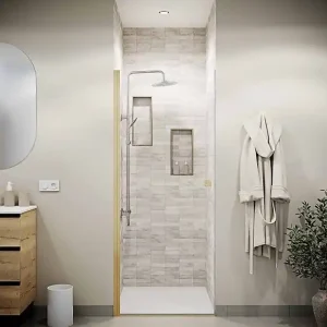 Expédition Rapide Porte de Douche Pivotante 70x195cm - Verre Trempe 8mm Anticalcaire - Alu Or Brosse - GOLD ELEMENTARY AURLANE