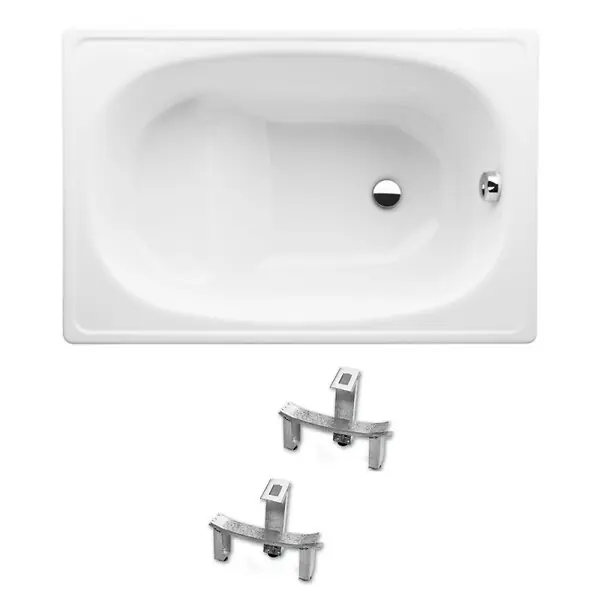 Jika (Groupe Roca) Riga 105x70 cm baignoire gain de place 120 L en acier émaillé avec pieds, gauche et droite, blanc (3400-SET) Promotion Saisonnière