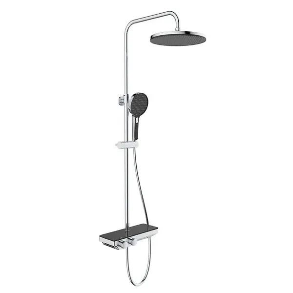 Colonne de douche avec douchette 3 jets, Mitigeur thermostatique, Barre réglable en hauteur, Noir/Chrome SWISS AQUA TECHNOLOGIES Promotion Saisonnière