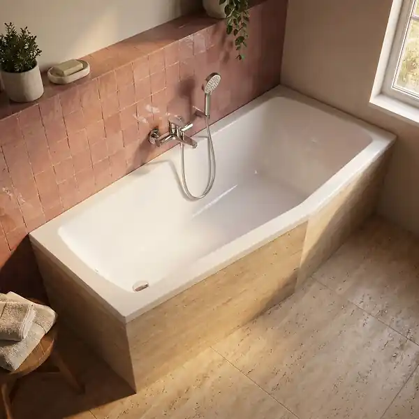 Livraison Express 160x70 cm Aneta baignoire bain douche asymétrique en acrylique positionnement droite, sans pieds, blanc (AN1600PPLUS) LAGUNA