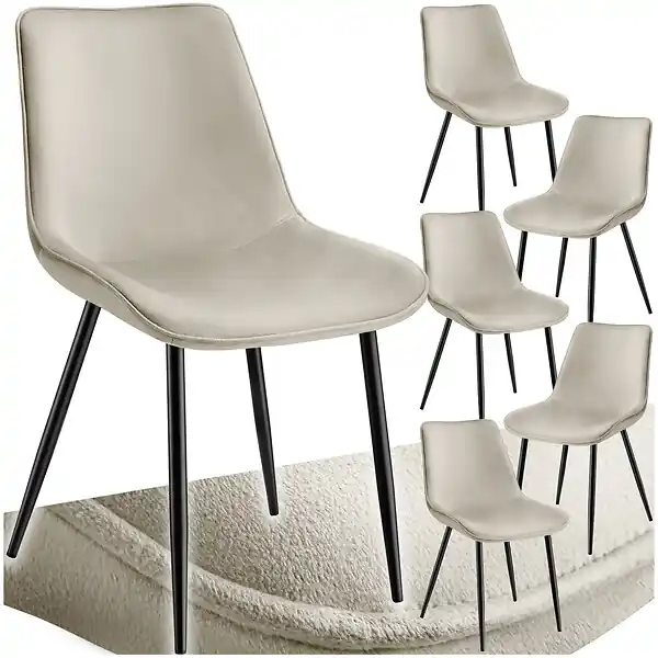 Offre Spéciale Lot de 6 chaises Rembourrées aspect velours assise Ergonomique crème TECTAKE