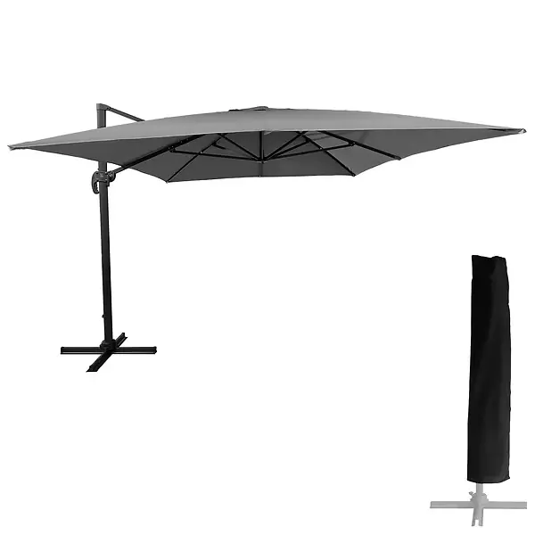 Parasol déporté MOLOKAI rectangulaire 3x4m gris + housse HAPPY GARDEN Réduction